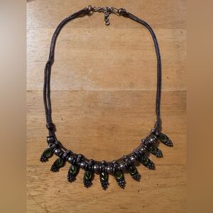 Dark Silver Tone Metal Accented Necklace